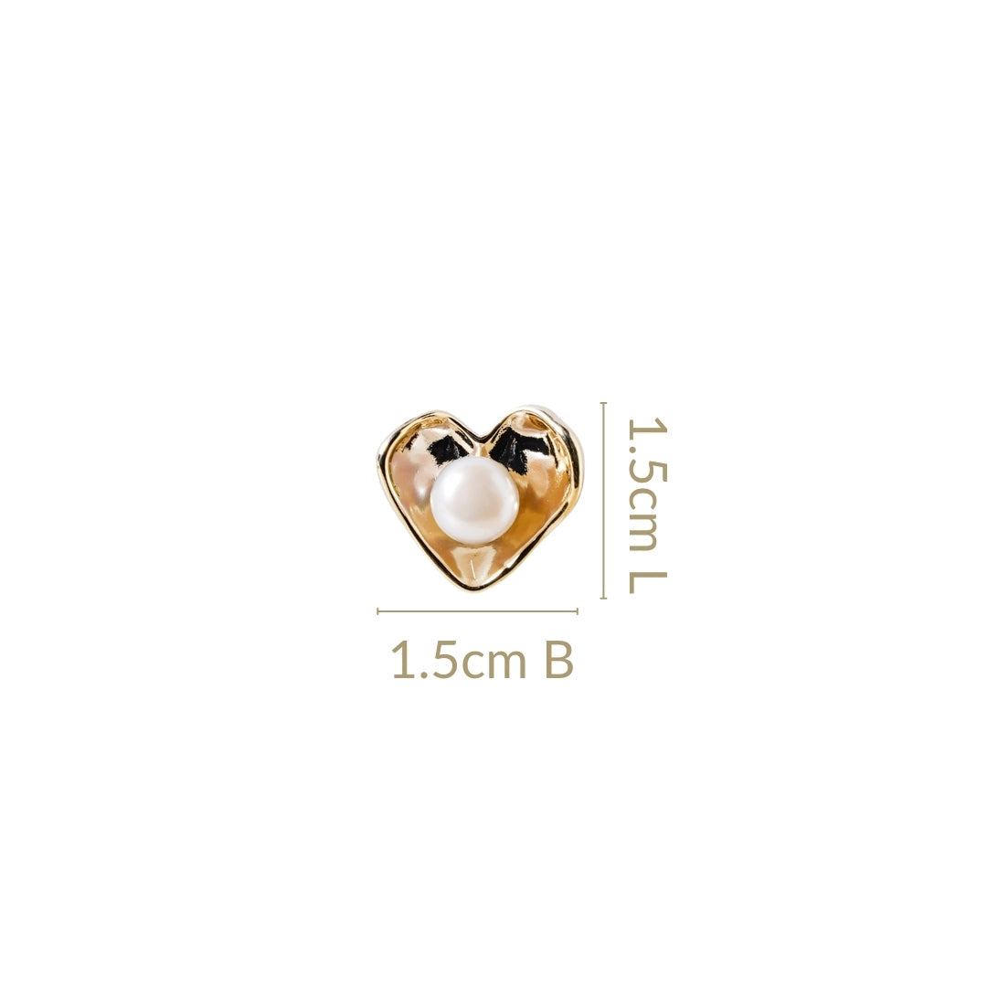 Gold Heart With Pearls Stud Earrings