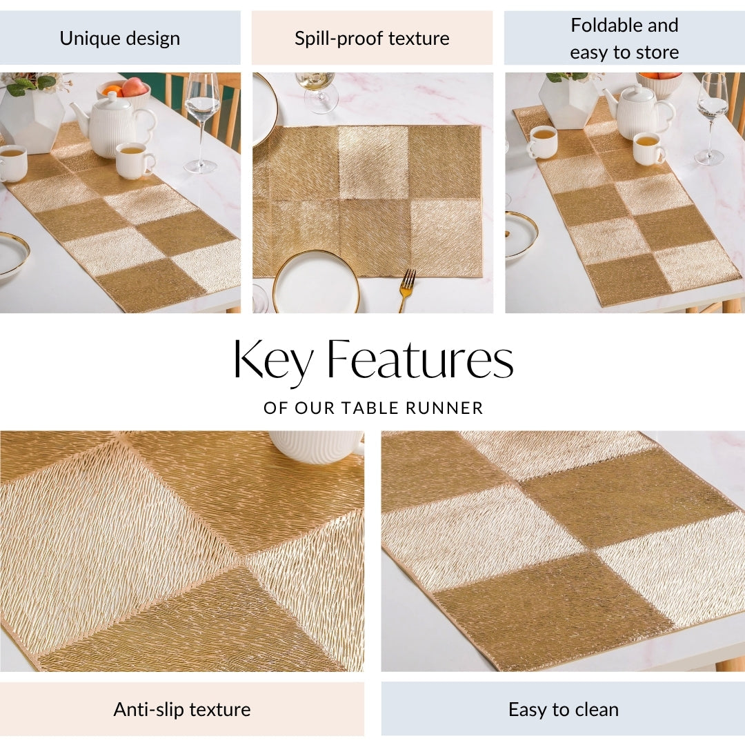 Grid Dining Table Runner Gold 92x35cm