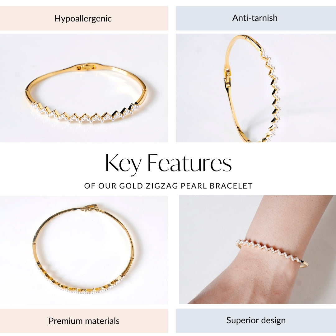 Gold Zigzag Pearl Bracelet