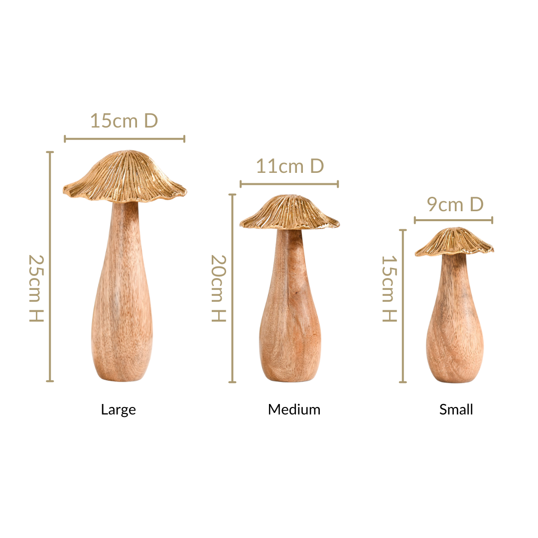 Gold Mushrooms Wooden Decor Showpieces Set Of 3