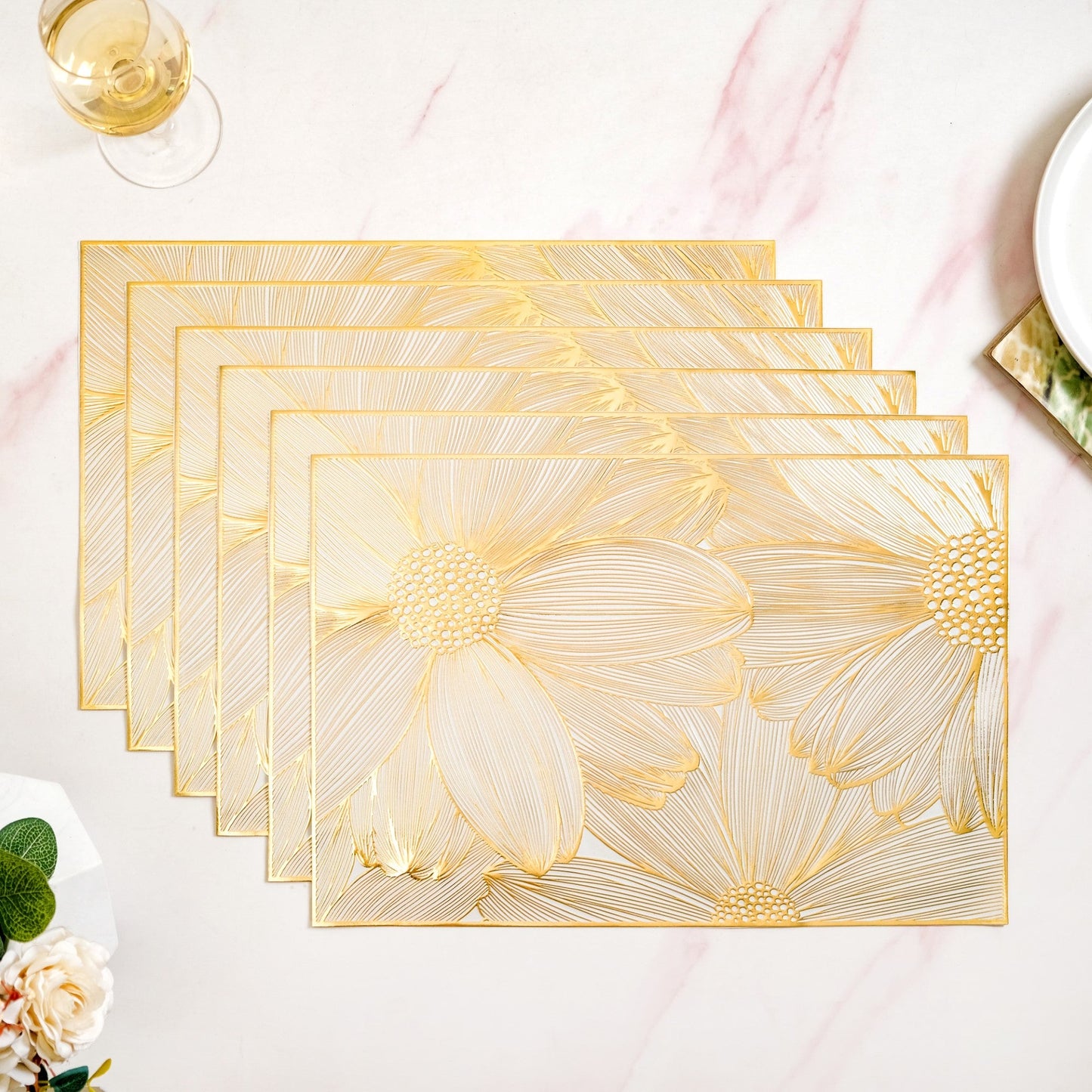 Luxe Golden Petals Table Mat Set Of 6