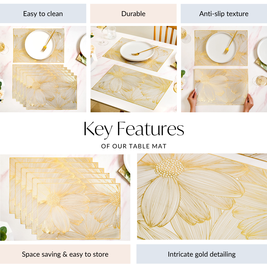 Luxe Golden Petals Table Mat Set Of 6
