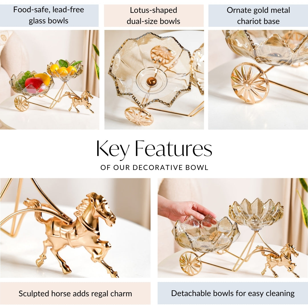 Gold Chariot Glass Decorative Bowls