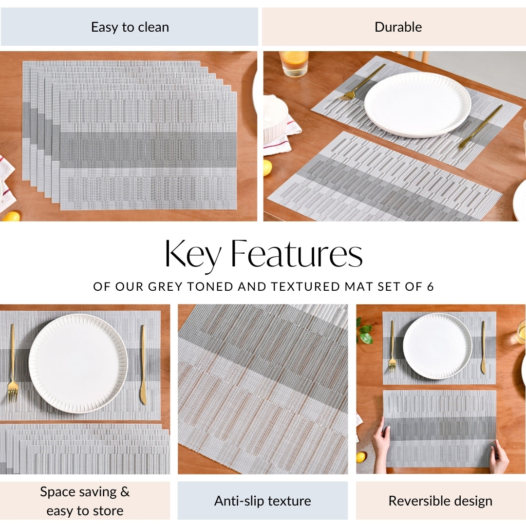 Grey Toned And Textured Mat Set Of 6