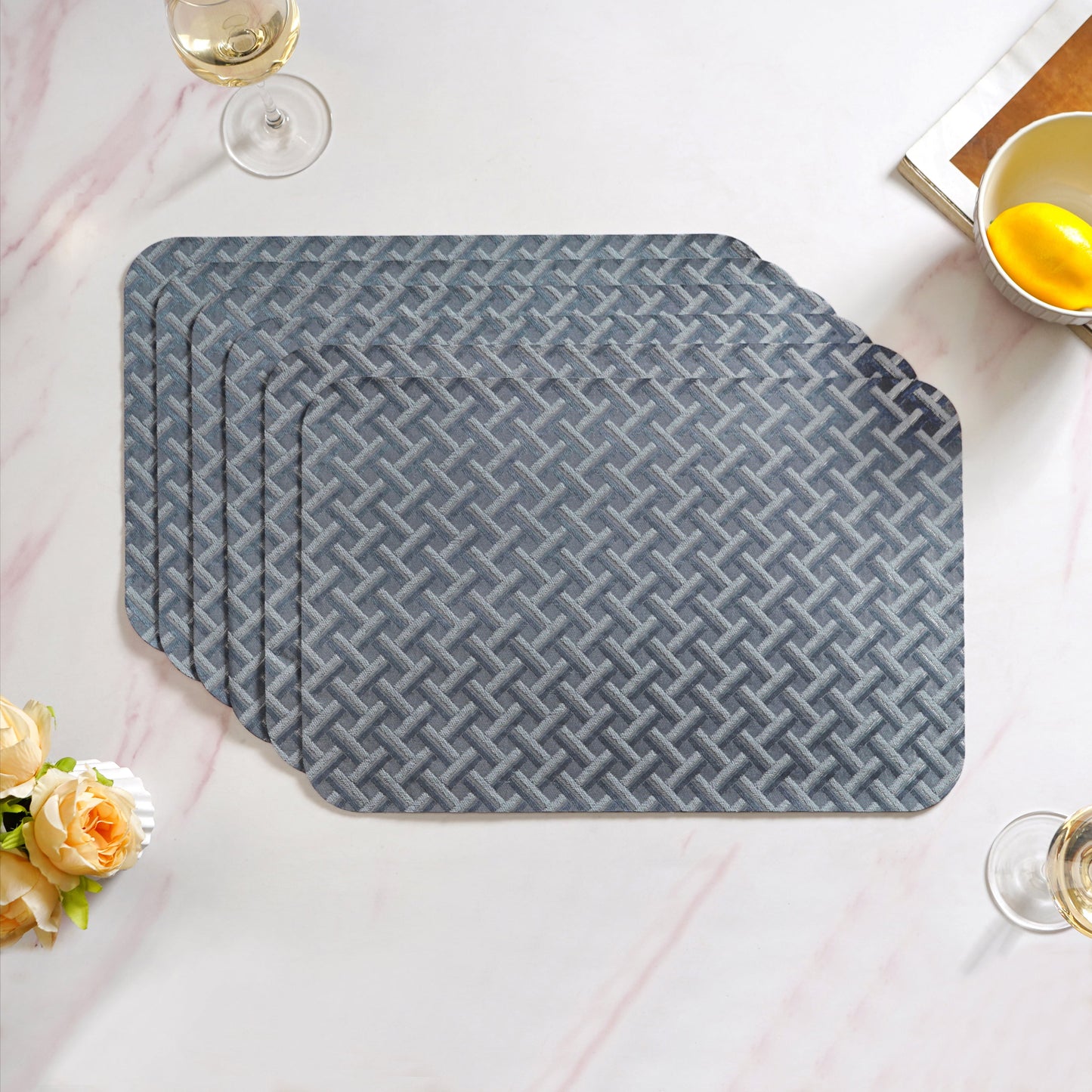 Greyish Blue Weave Pattern Tablemat Set Of 6
