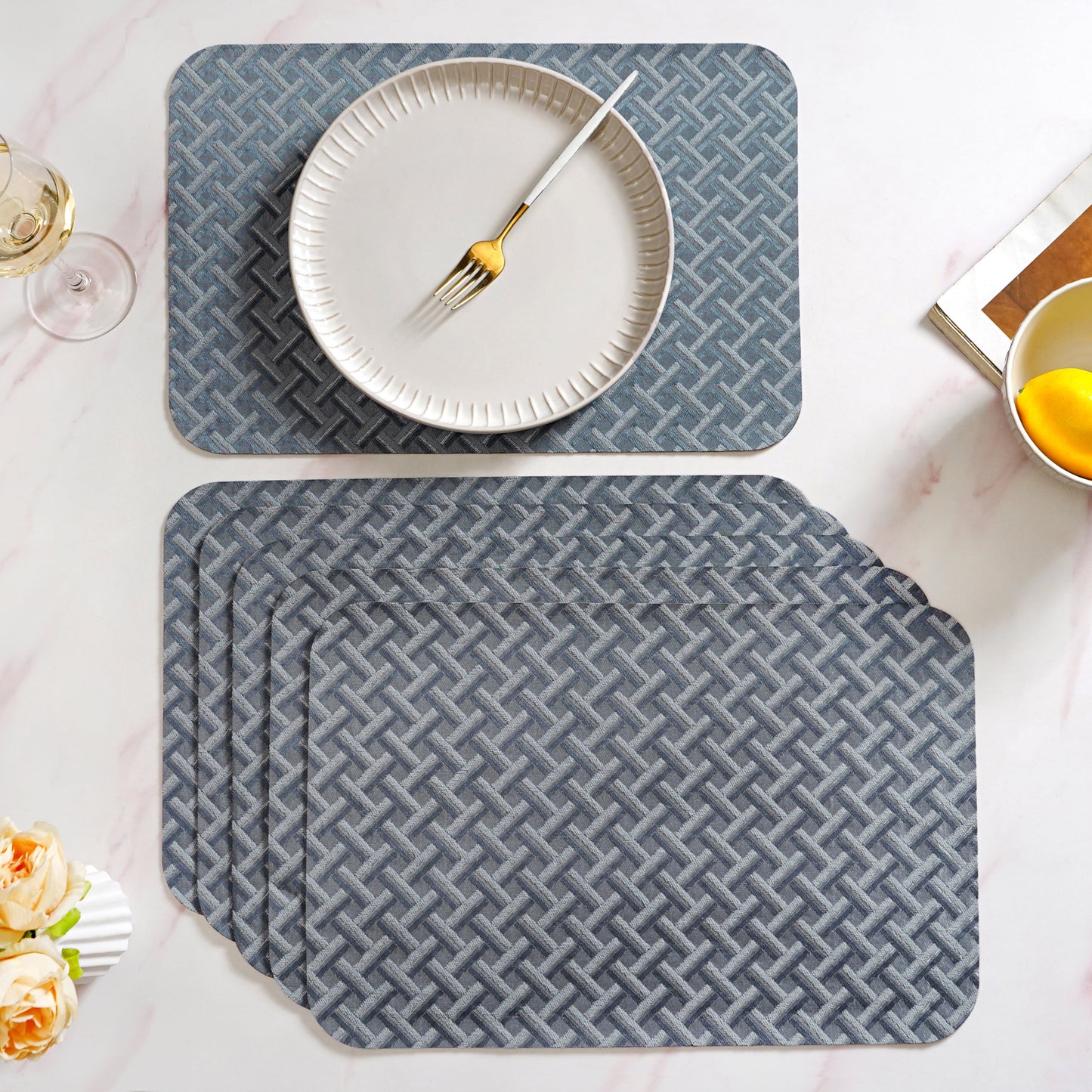 Greyish Blue Weave Pattern Tablemat Set Of 6