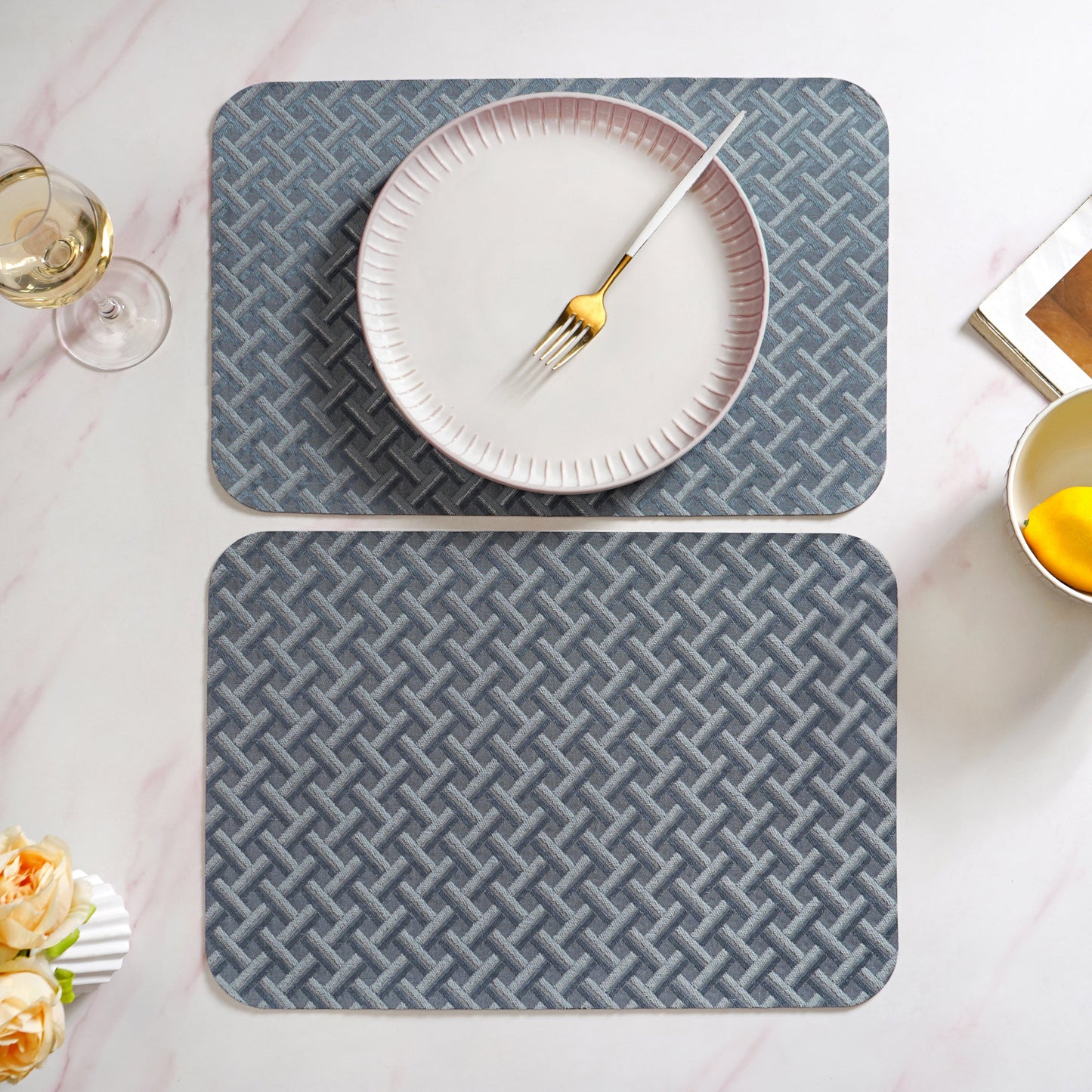 Greyish Blue Weave Pattern Tablemat Set Of 6