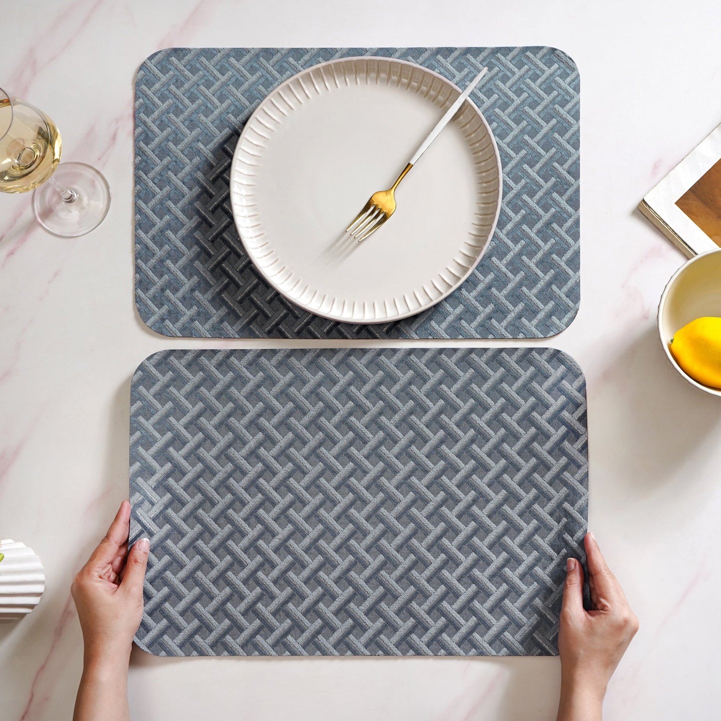 Greyish Blue Weave Pattern Tablemat Set Of 6