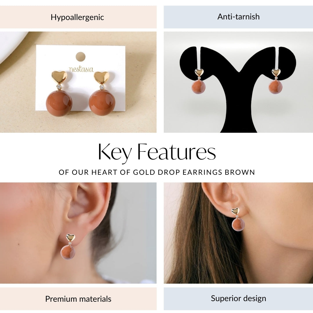 Heart Of Gold Drop Earrings Brown