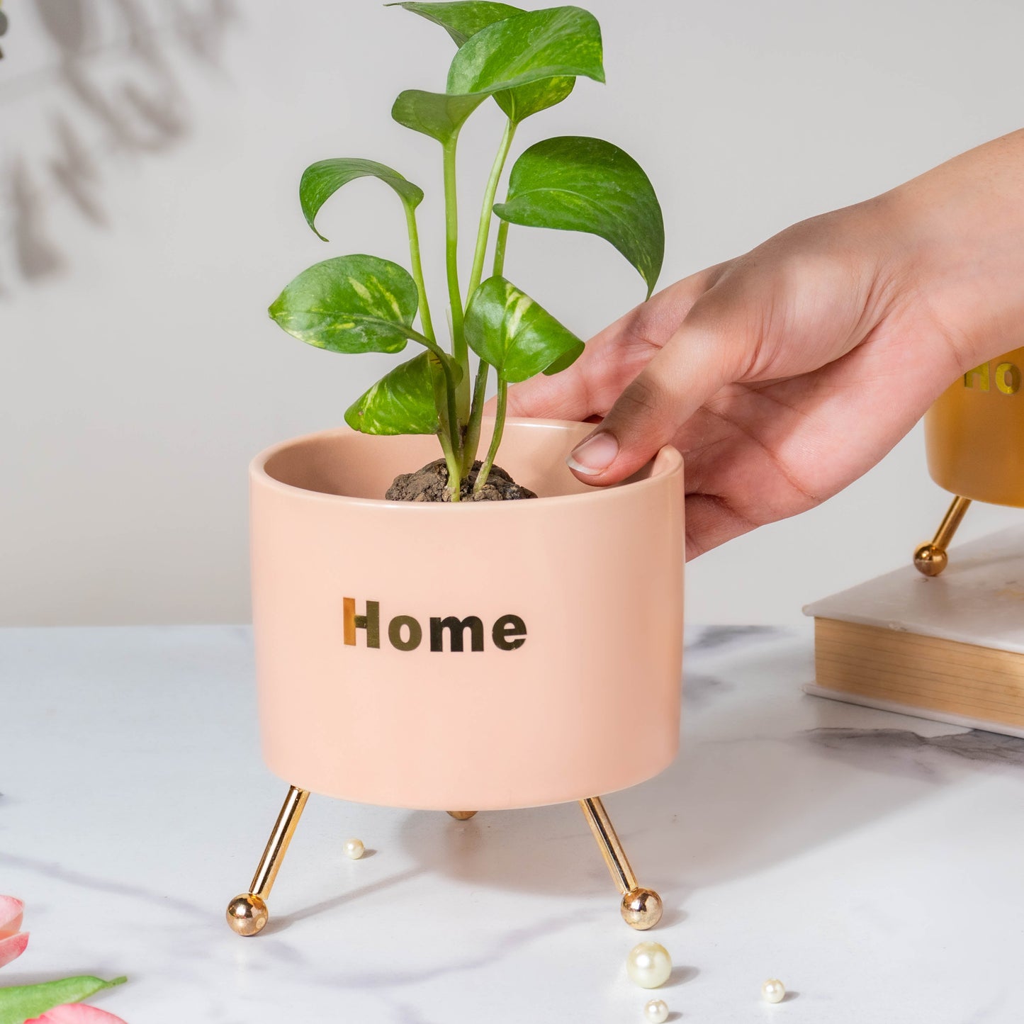 Home Ceramic Planter With Stand Pink