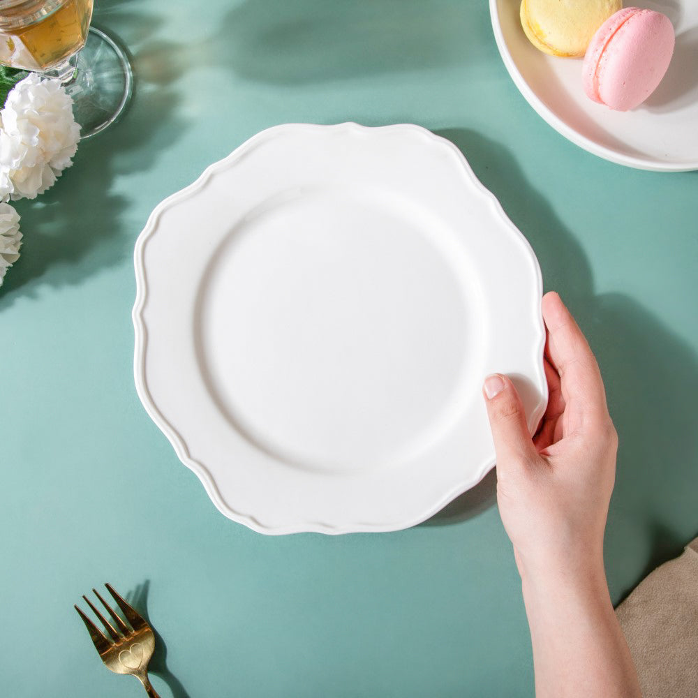 Riona Flower Ceramic Dinner Plate White 9 Inch