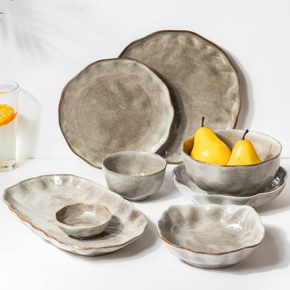 Eclectic Stoneware Long Plate Grey 11.5 Inch