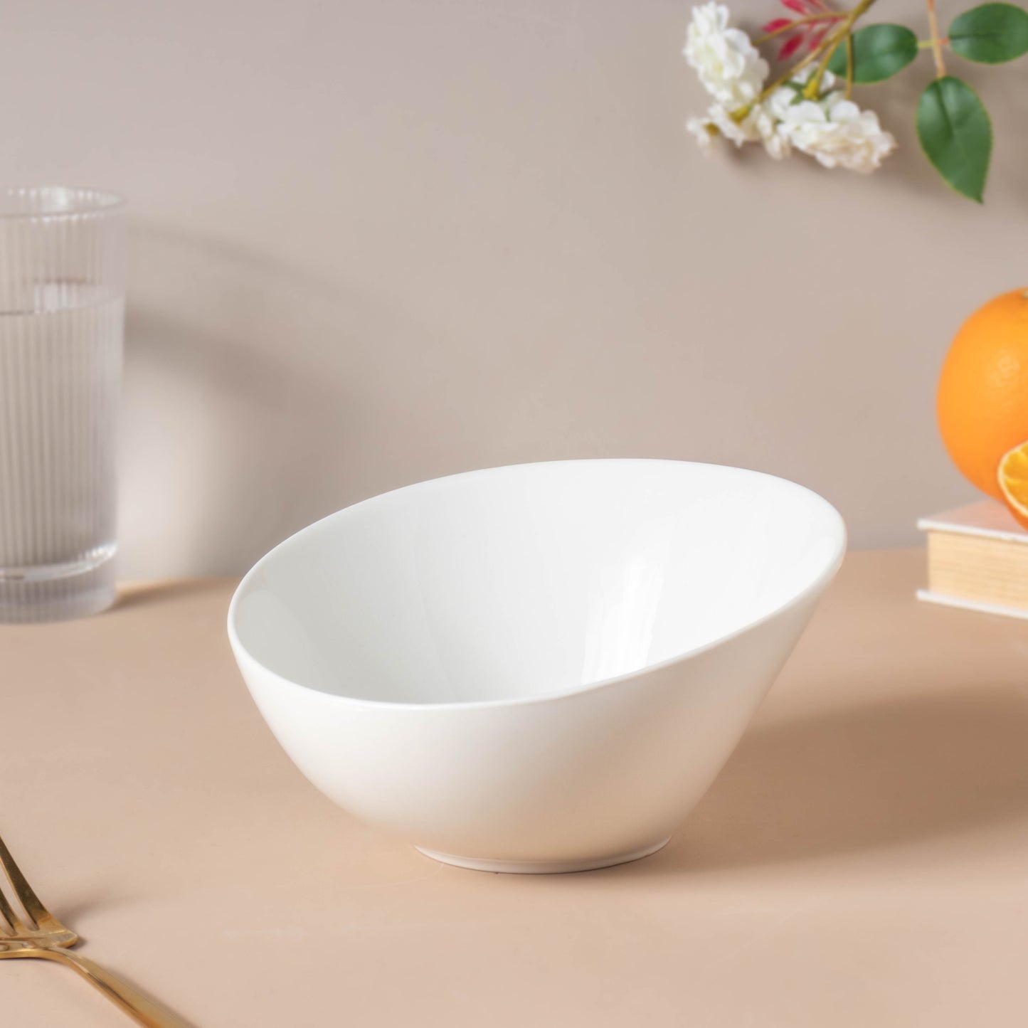 Riona Ceramic Round Noodle Bowl White 400 ml