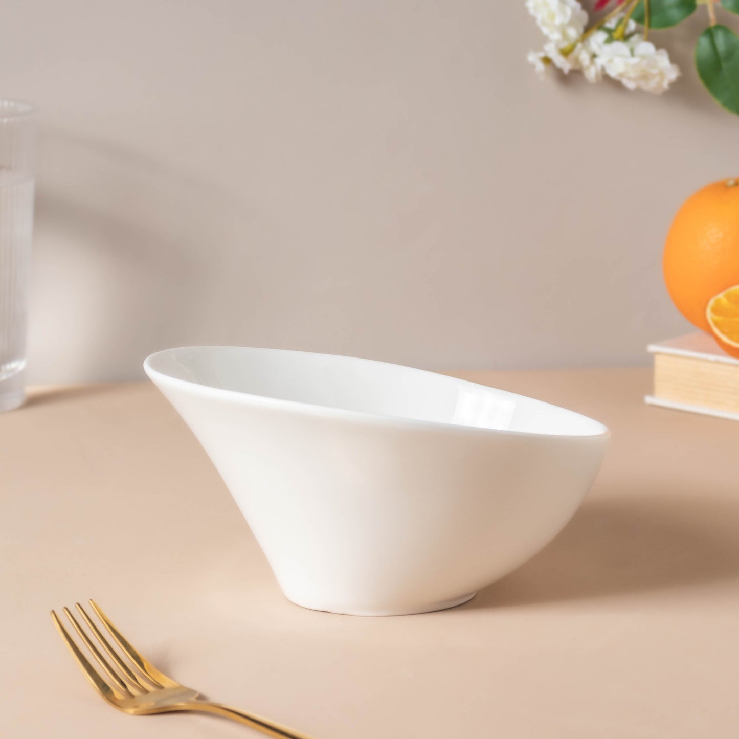 Riona Ceramic Round Noodle Bowl White 400 ml