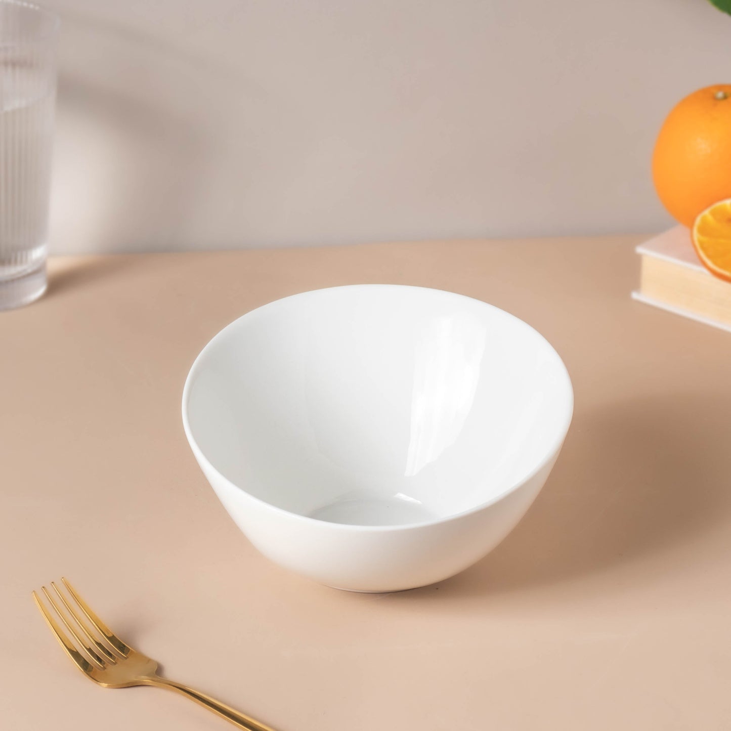 Riona Ceramic Round Noodle Bowl White 400 ml