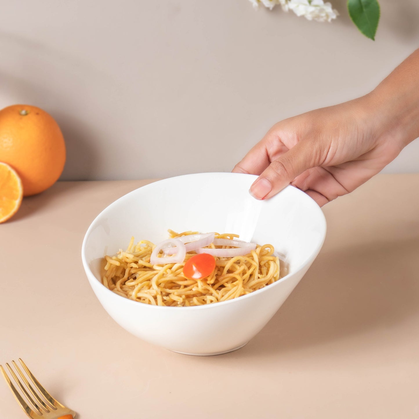 Riona Ceramic Round Noodle Bowl White 400 ml