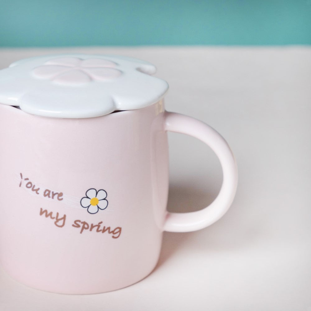 Cup With Flower Plate Pink 360 ml