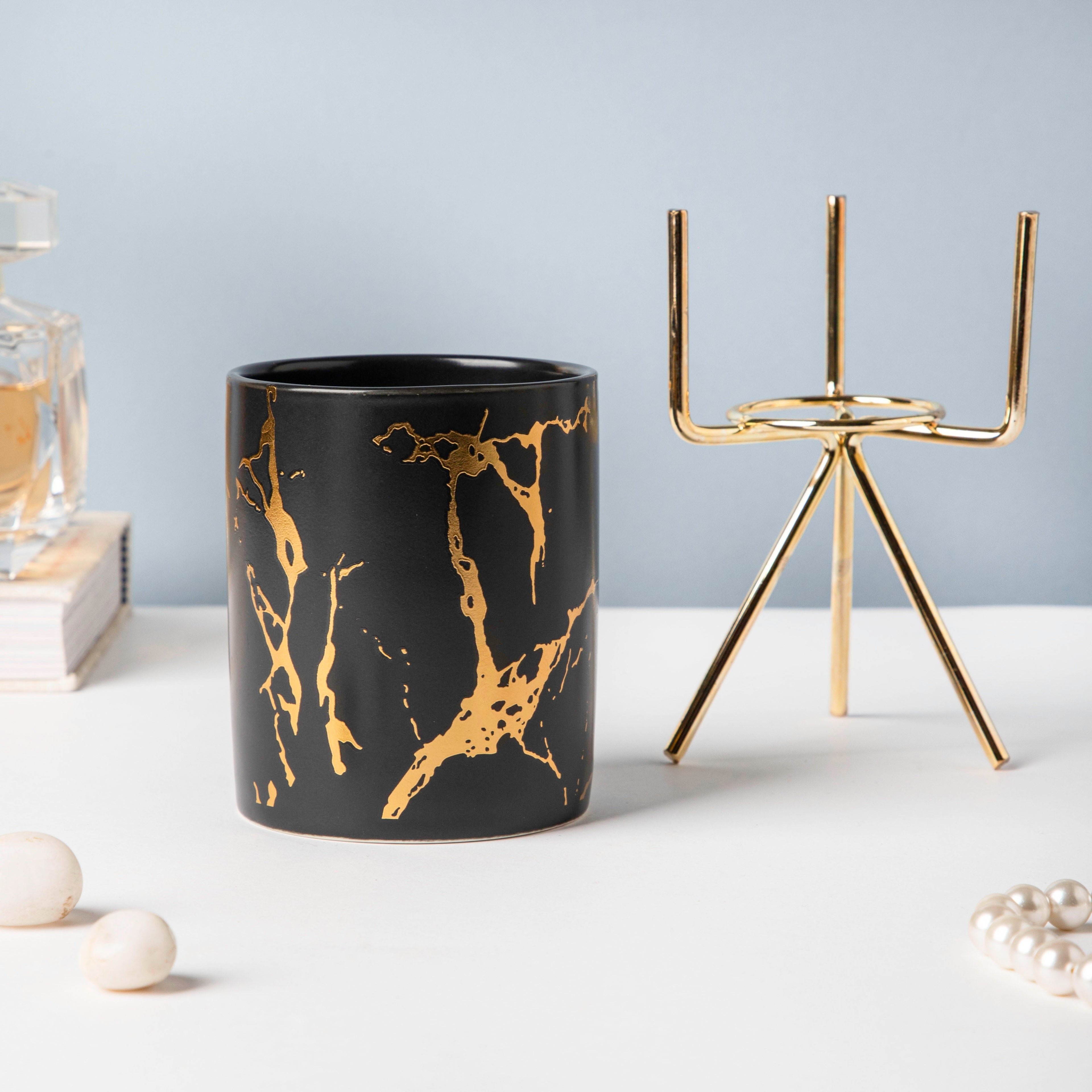 Auric Marble Black Planter with Stand Large