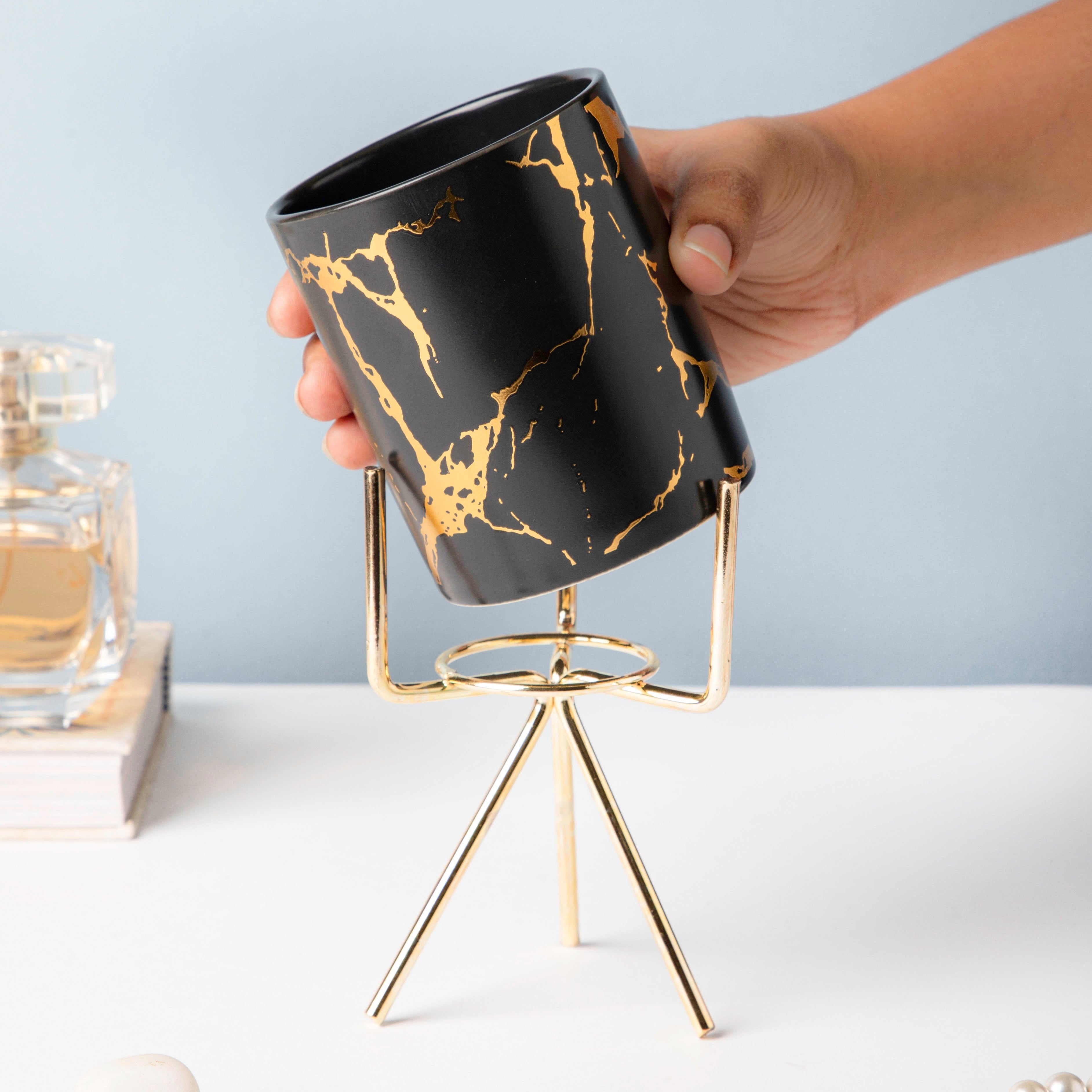 Auric Marble Black Planter with Stand Large