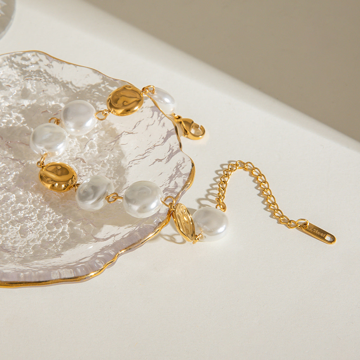Flat Pearl Ball Chain Bracelet