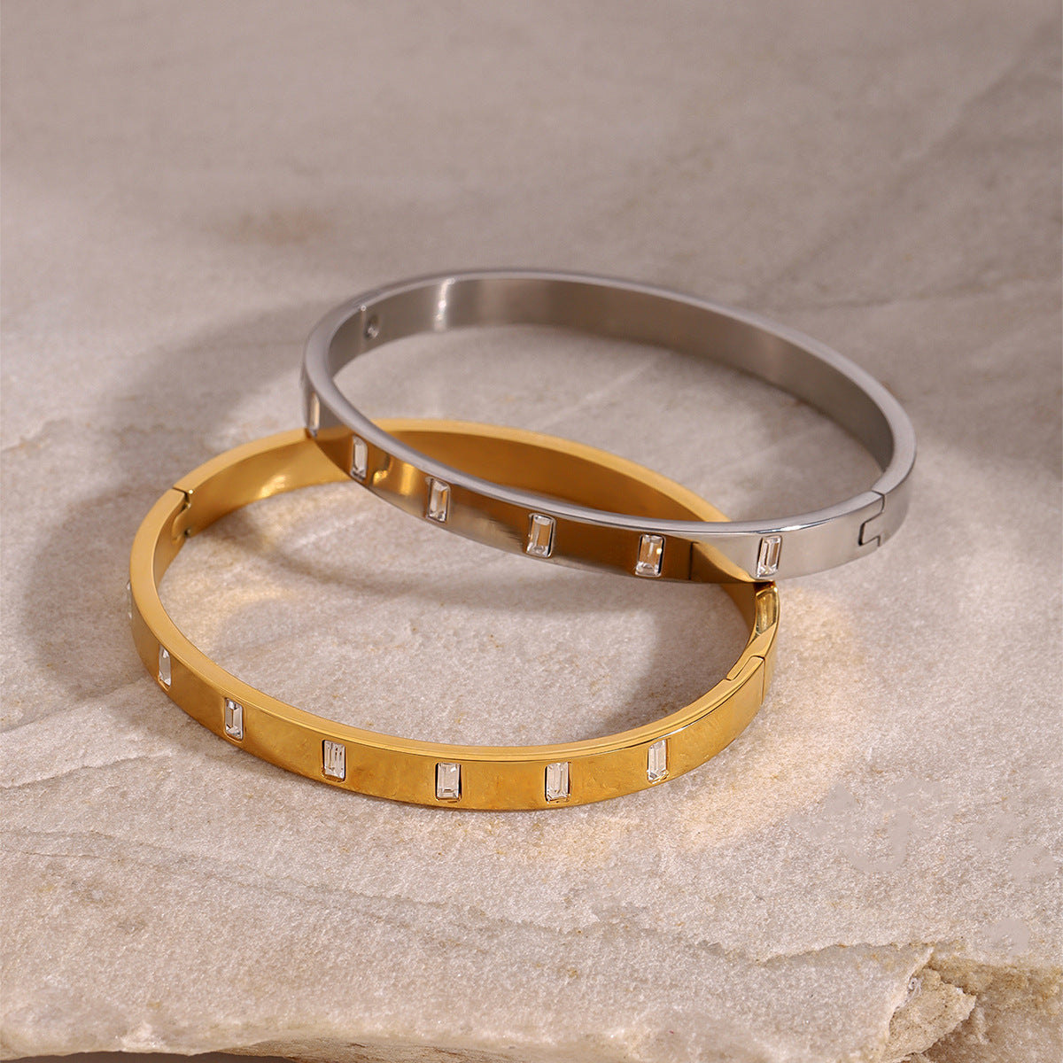 Silver Rectangle Diamond Bangle Bracelet