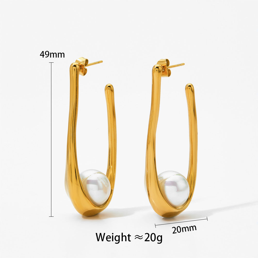 Pearl Open Hoop Earrings
