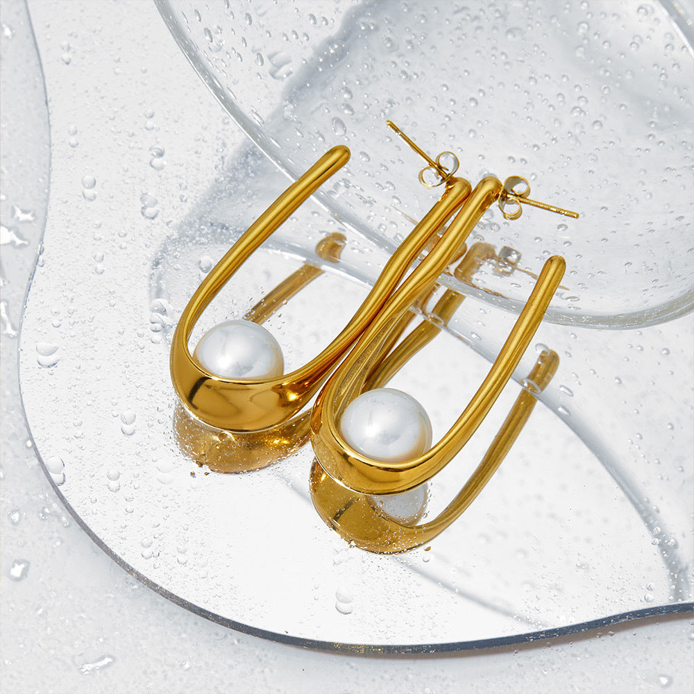 Pearl Open Hoop Earrings