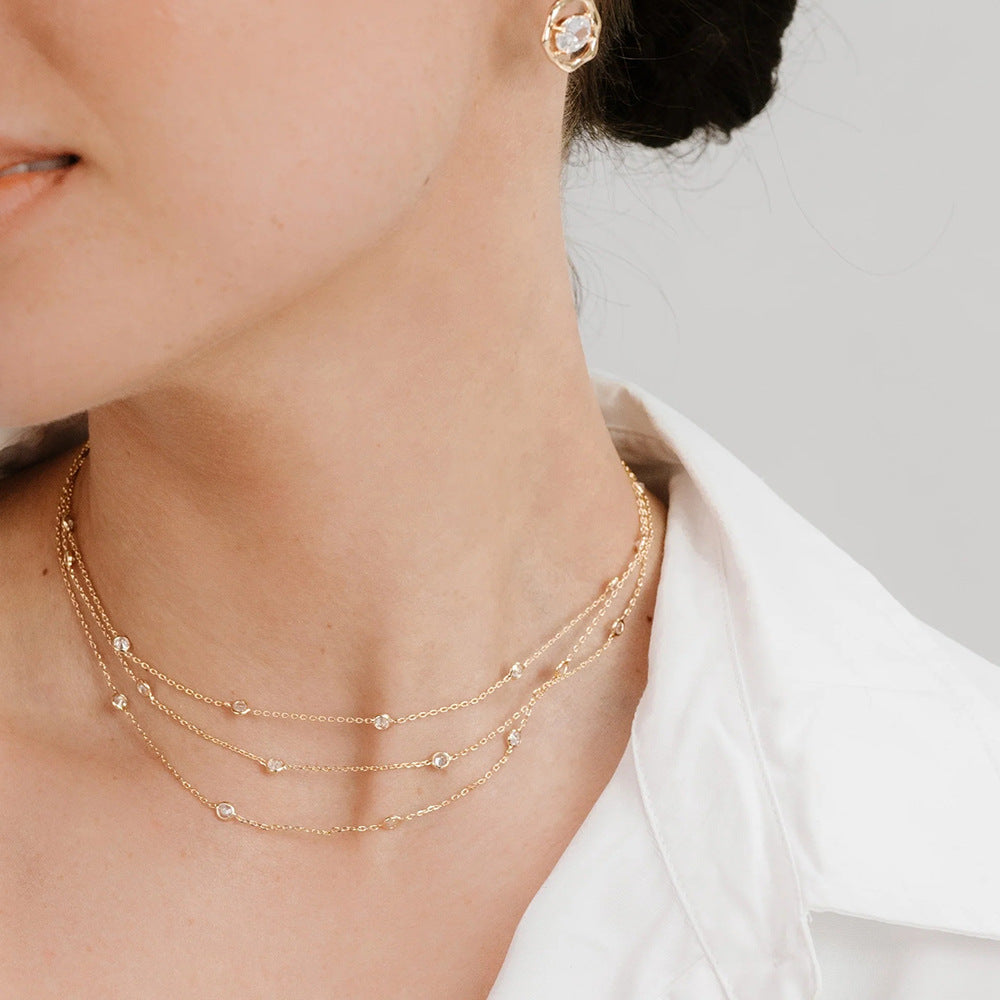 Glittering Diamond Layered Necklace