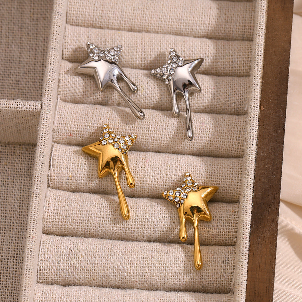 Silver Dripping Star Drop Earring