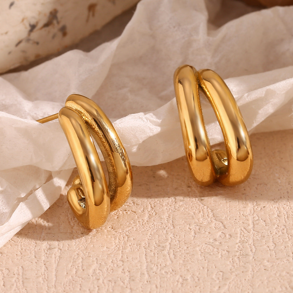 Double Layer Half Stud Earrings