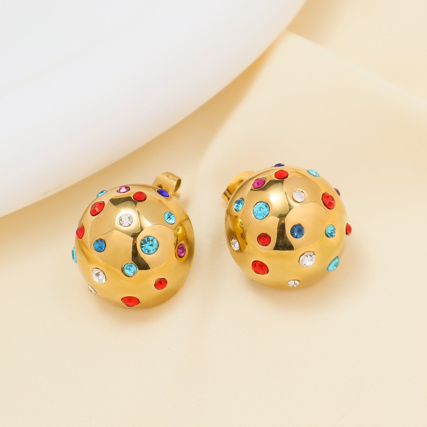 Multicolor Stone Ball Stud Earrings