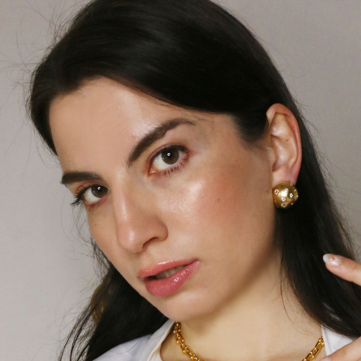 Multicolor Stone Ball Stud Earrings