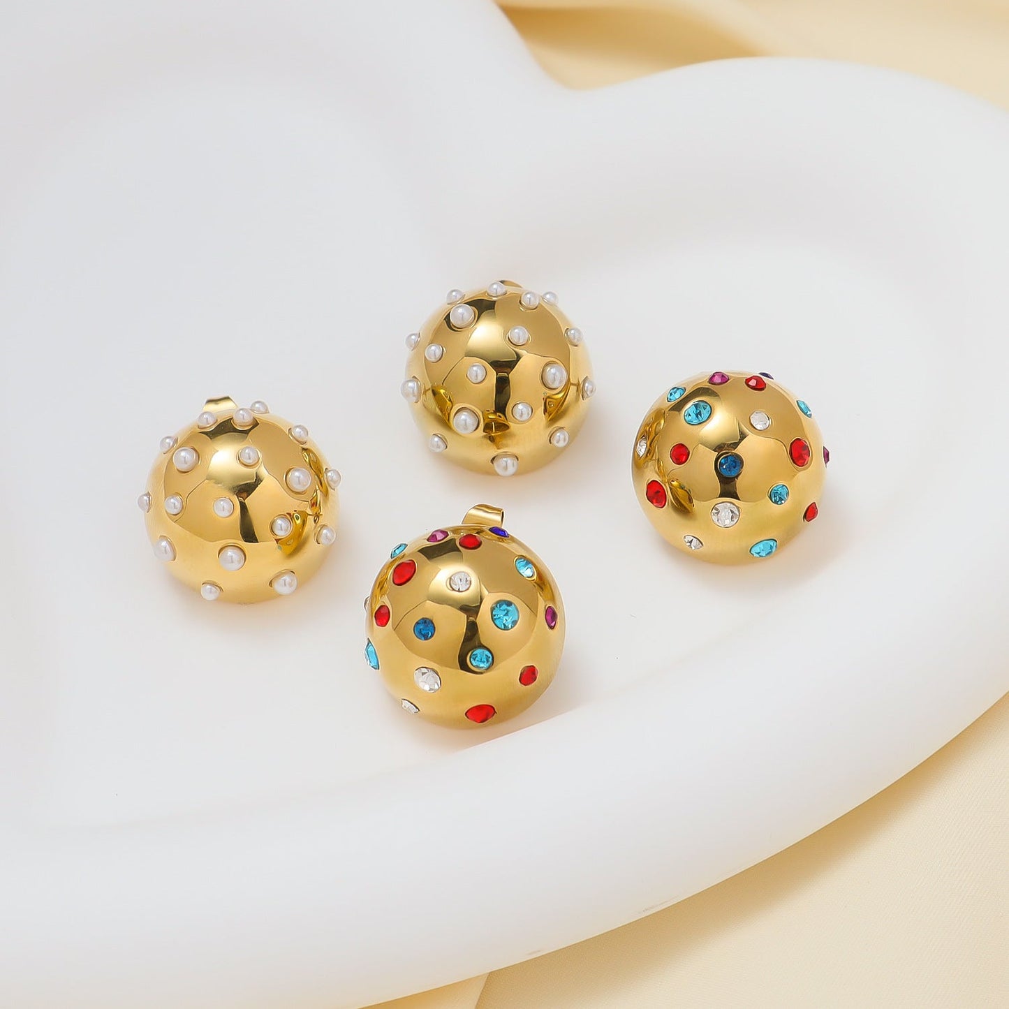 Multicolor Stone Ball Stud Earrings