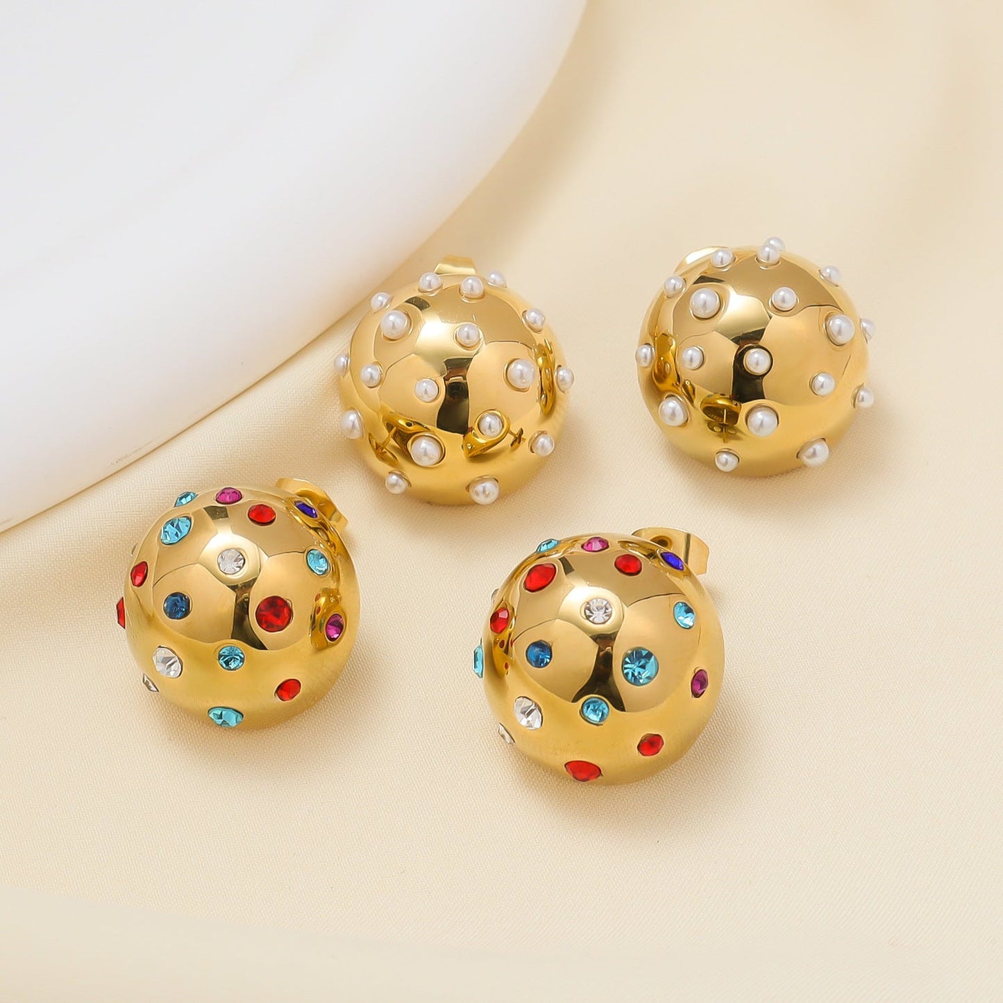 Multicolor Stone Ball Stud Earrings