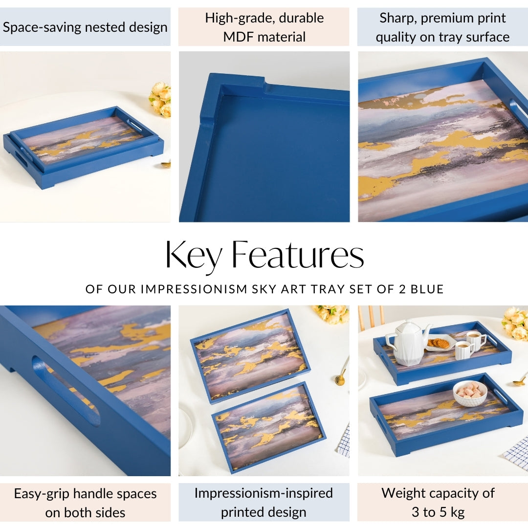 Impressionism Sky Art Tray Set Of 2 Blue