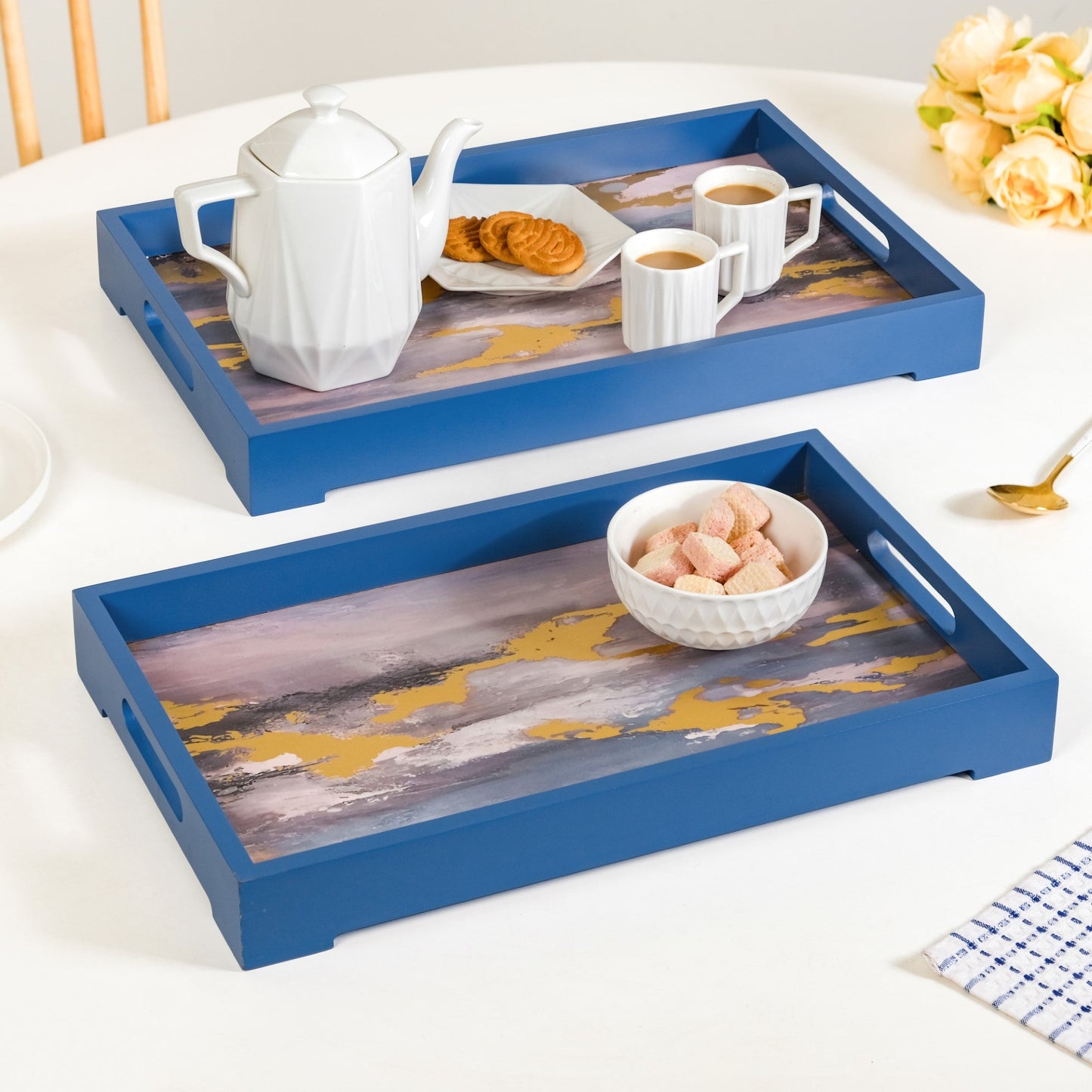 Impressionism Sky Art Tray Set Of 2 Blue