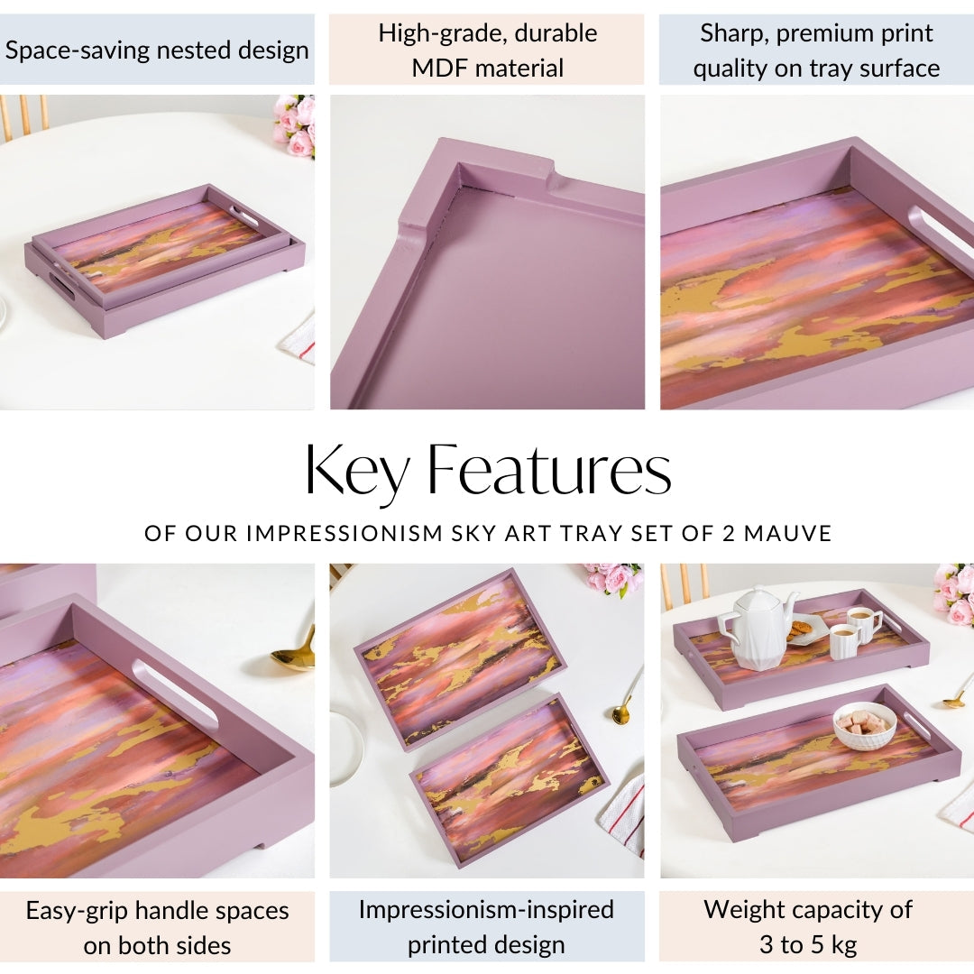 Impressionism Sky Art Tray Set Of 2 Mauve