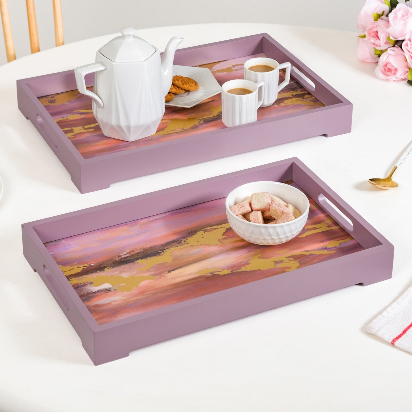 Impressionism Sky Art Tray Set Of 2 Mauve