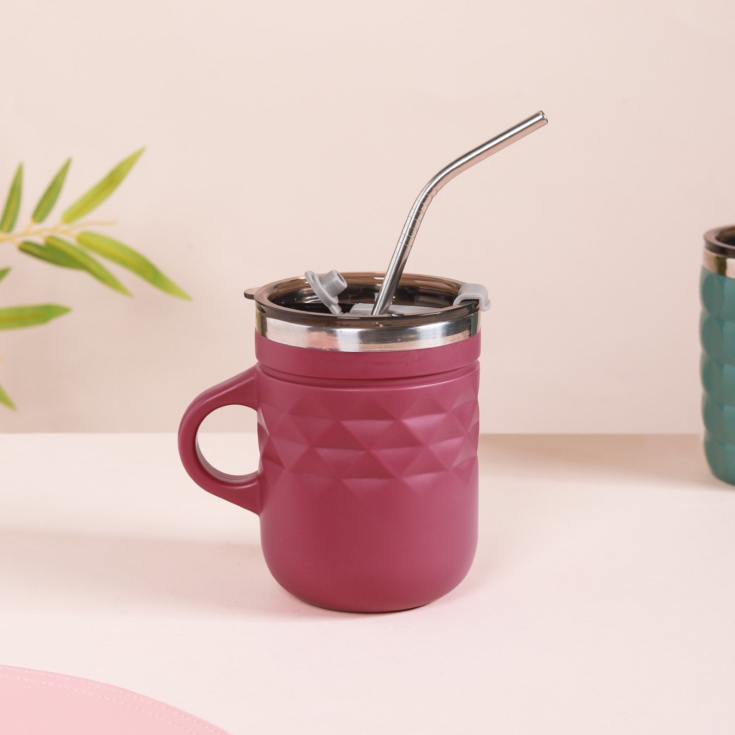 Portable Coffee Mug With Lid Set Of 2 Magenta 400ml