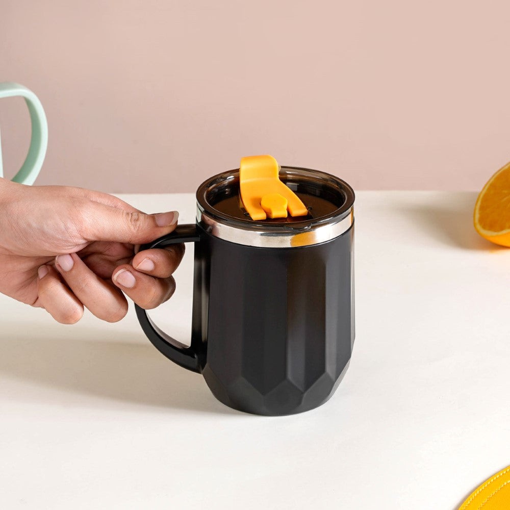 Desk Coffee Mug With Lid Set Of 2 Black 400ml