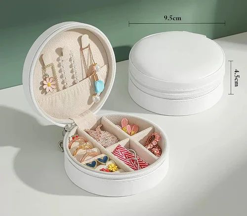 Round Travel Jewelry Box – Compact Organizer for Earrings, Rings & Necklaces