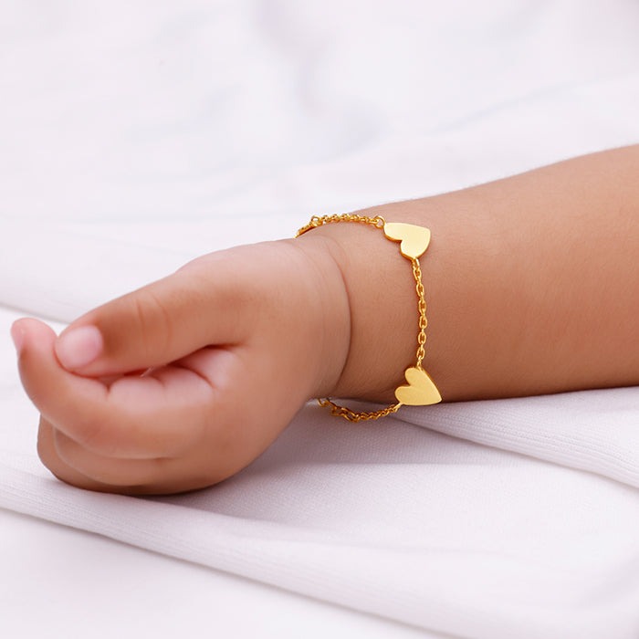 Golden Triple Heartbeat Kids Bracelet (0 - 2 Years)