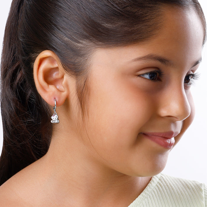 Silver Cute Kitty Kids Earrings