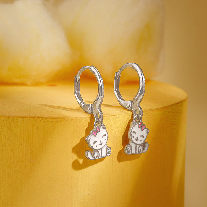 Silver Cute Kitty Kids Earrings