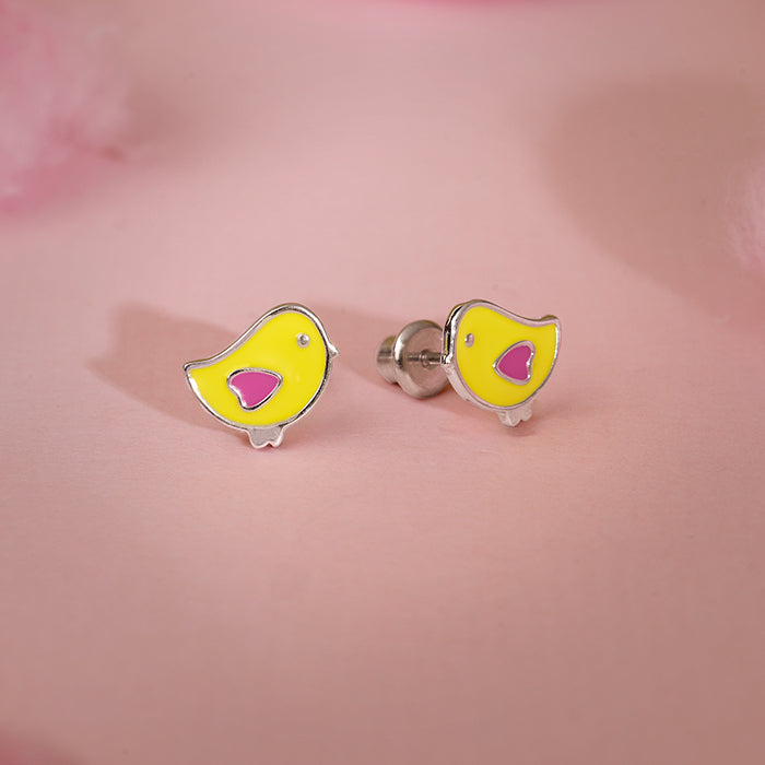 Silver Tweety Bird Kids Stud Earrings