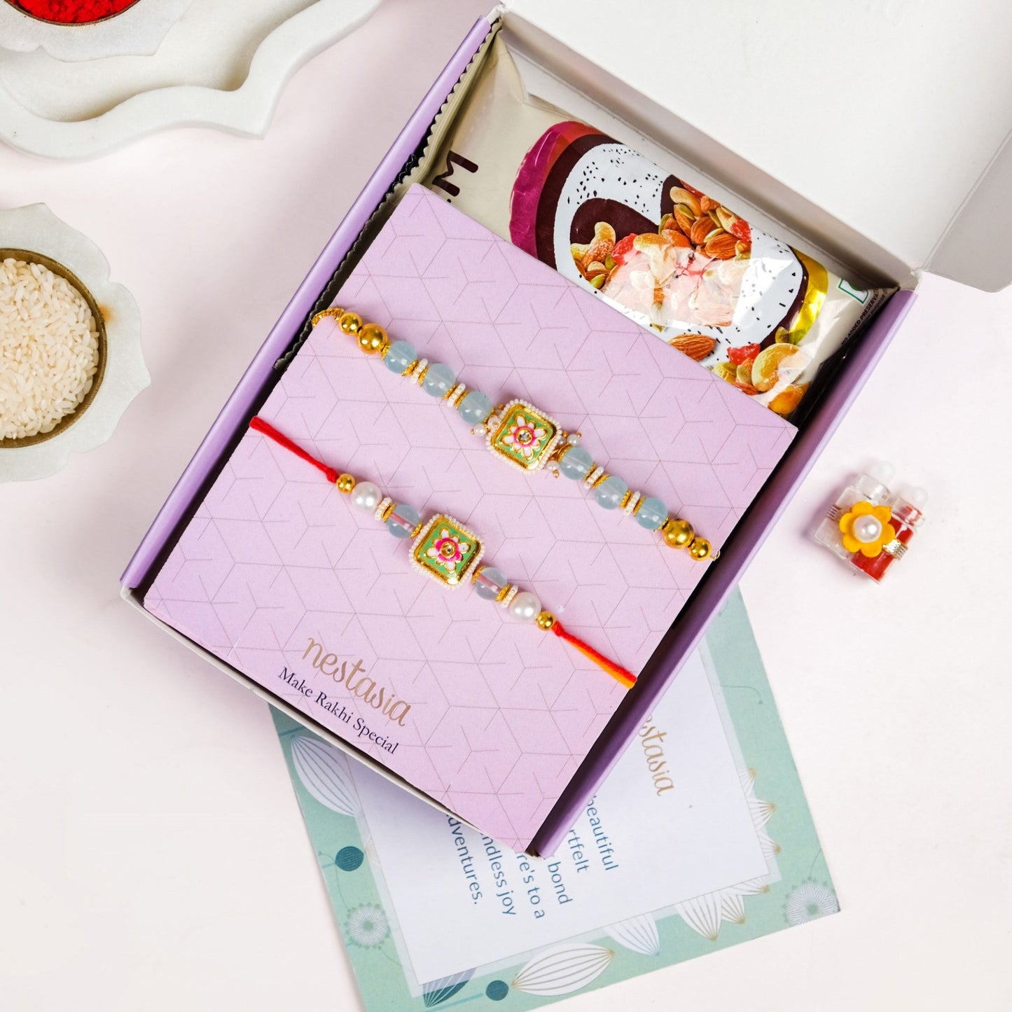 Kundan Motif Rakhi Bracelet Gift Set