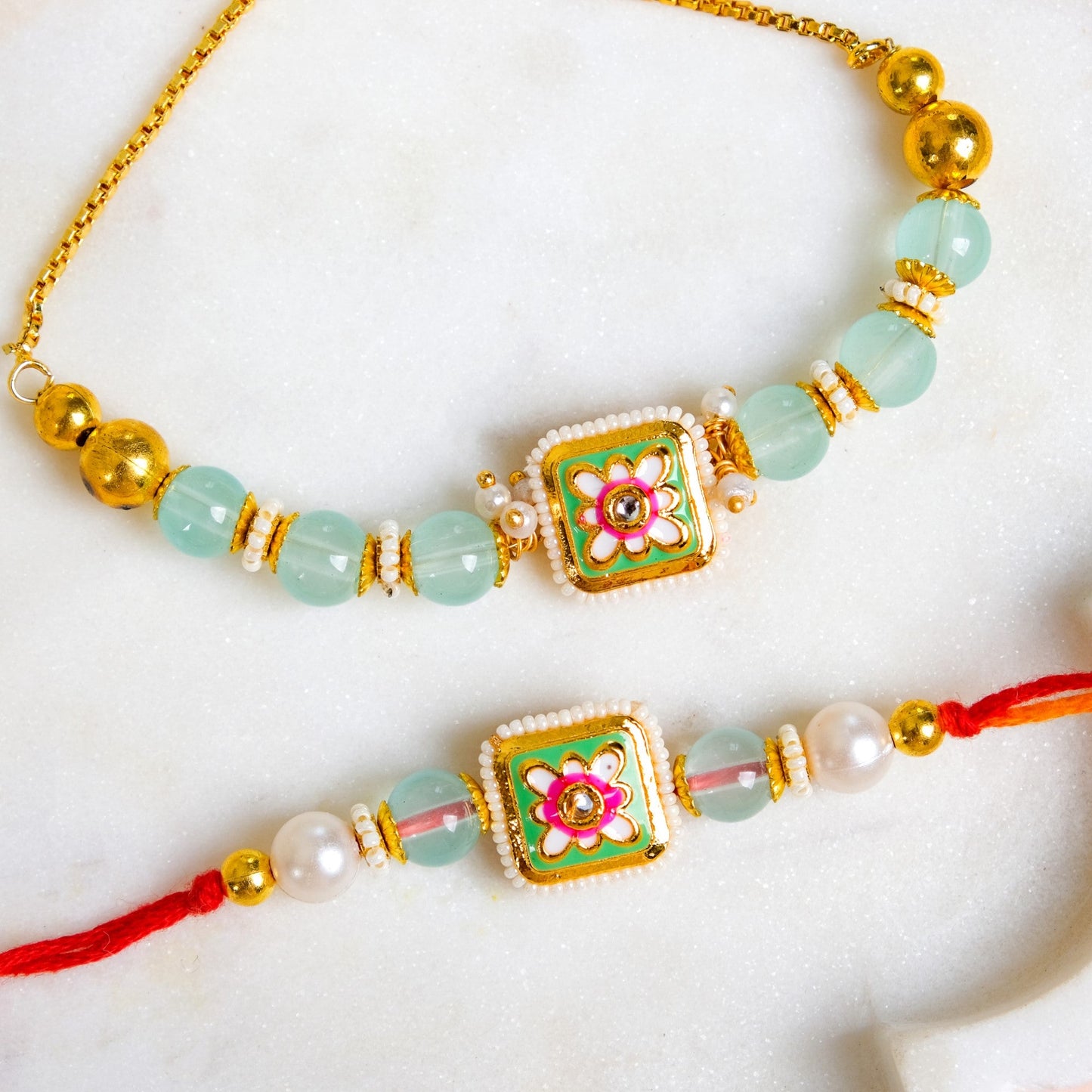 Kundan Motif Rakhi Bracelet Gift Set