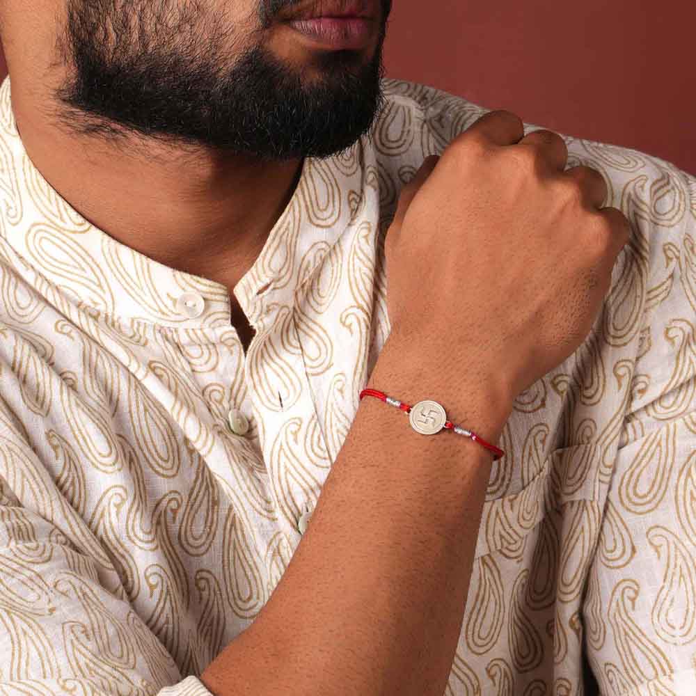 Swastik Saga 0.01 Carat Lab-Grown Diamond 999 Silver Coin Rakhi