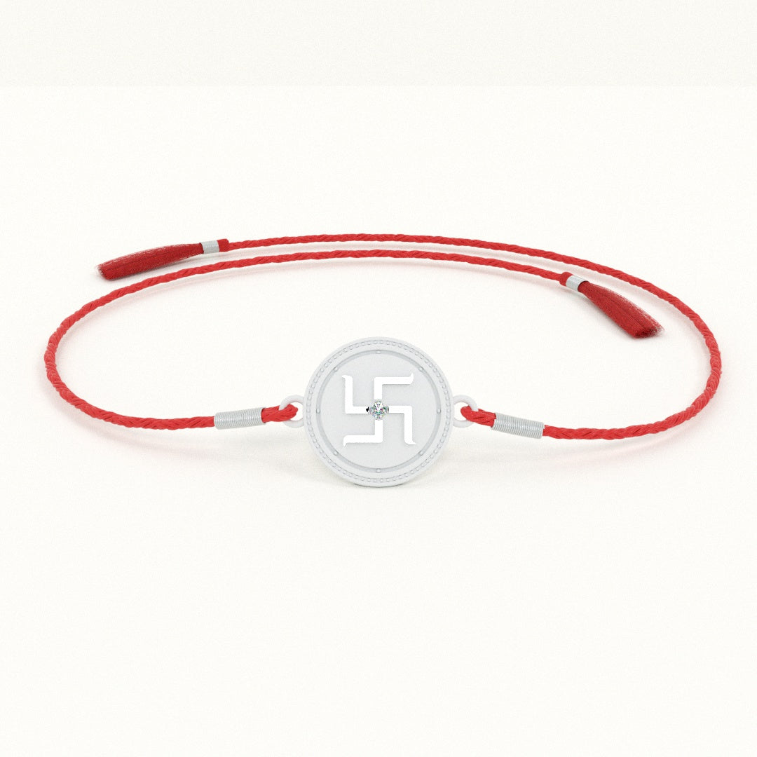 Swastik Saga 0.01 Carat Lab-Grown Diamond 999 Silver Coin Rakhi