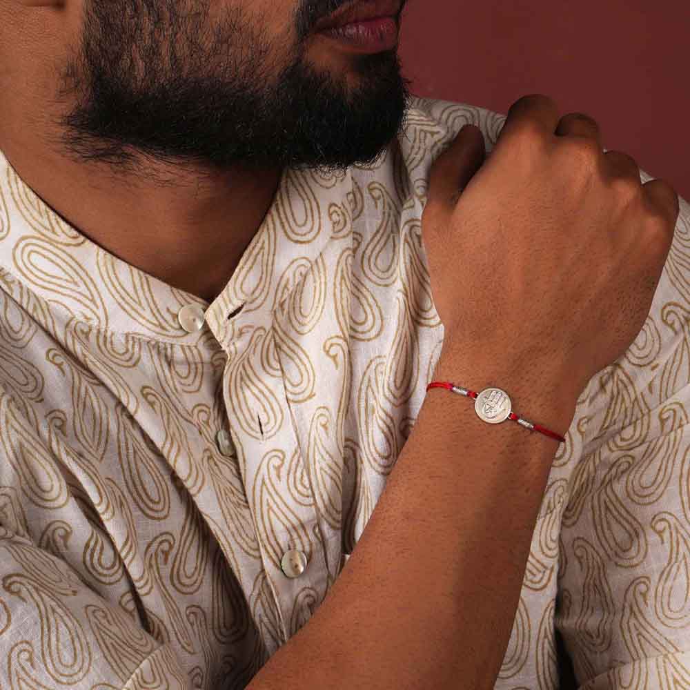 The Blessed Palm 0.01 Carat Lab-Grown Diamond 999 Silver Coin Rakhi